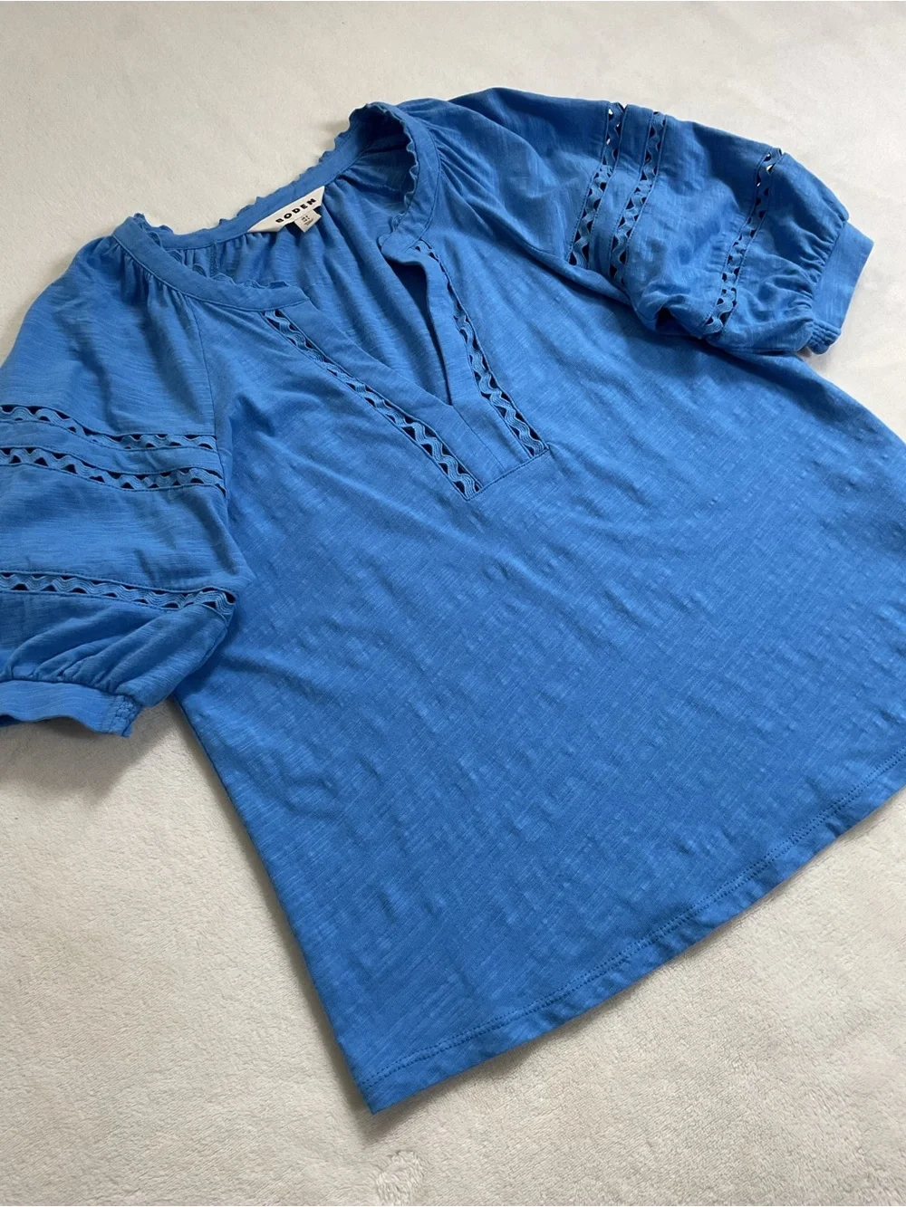 Boden Maisy Rikrak Trim Top Cotton Blue